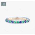 Emerald & Sapphire Ring, Wedding Eternity Ring Band, Engagement May Birthstone Promise Mothers Gift