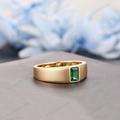 Matte Finish Emerald Men Ring Vintage, 14K Solid Gold Ring, Green Gemstone For Bf, Birthstone Solitaire Men's