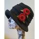 Handmade Black Fleece Hat With Red Flowers-Polar Lining-Downton Abbey Hat-Cloche Hat-Womens Winter Hat-1930's Hat-Fleece