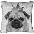 Pug Black & White Filled Crushed Velvet Cushion