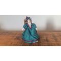 Vintage, Artisan, Handmade, 112Th Scale, Dolls House, Victorian, Edwardian, Lady, Figure, Woman, in Green Dress, Red Ribbon, Lace Edging