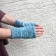 Knit Arm Warmers Multi Color Blue Shades Knitted Fingerless Gloves Mohair Acrylic Blend Yarn Womens Mittens Hand Gift For Her