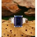 Blue Gemstone Ring, 8x11mm Emerald Cut Sapphire Center Engagement Ring, Vintage Anniversary Ring, Prong Set Ring, Birthstone Ring, Gift For Women