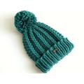 Teal Bobble Hat Green Blue Pom Chunky Knit Hat Wool Blend Beanie Womens Or Mens Hobo Handmade Extra Large Pom