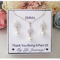 Bridesmaid Jewellery Set Pearl, Gift, Personalized Bridesmaid, Pearl Dangling Necklace Set, & Earrings