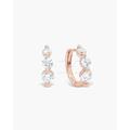 14K Rose Gold Moissanite Earrings, Round Diamond Huggie Hoops, Shared Prong Minimalist Hoop Earrings