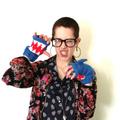 Shark Mittens. Hand Knitted Blue Shark Mittens/Fingerless Gloves With Mouth Detail