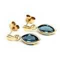 Solid 9Ct Gold London Blue Topaz Marquise Drop Dangly Earrings With Free Gift Box