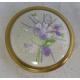 Vintage Margaret Rose Hand Held Gold Tone Metal Powder Compact/Cosmetic Make Up Mirror With Embroidered Purple Violet Flower