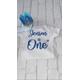 Personalised Custom Boys First 1st Birthday Outfit Cake Smash Set & Crown Hat Bright Blue Gold Bodysuit Top Vest UK Seller Fast Shipping