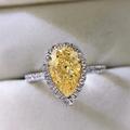 Pear Cut Yellow Diamond Halo Engagement Ring, Vintage Dainty European Wedding Ring For Her Antique Gemstone Gift Her