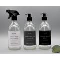 Clear Glass Apothecary Bottle Kitchen Dispenser | Hand Soap Washing Up Liquid Surface Cleaner With White Grey Black Label