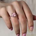 Cushion Cut Morganite Ring, 14K Rose Gold Peach Gemstone Halo Engagement Vintage Art Deco Anniversary Gift For Women