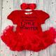 Mummy & Daddy's Little Monster Halloween Dress, Baby Girl's Tutu Romper With Bow Headband, Party Outfit, Babys Fancy Dress Costume