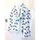Hand Painted Silk Scarf, Blue & Green Vines Summer White Scarves Takuyo. Approx 11x60 Inches. Made To Order