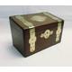 Oak Trinket Box - An Antique Late Victorian Arts & Crafts Solid Oak With Applied Brass Detail, Re-Lined Purple Velvet