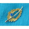 Hollywood Modernist Gold-Tone Blue Diamanté Brooch, Vintage 1960S