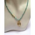 Citrine Pendant - Gold 24K Blue Topaz Necklace Pendant- Necklace Free Shipping