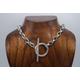 Toggle Clasp Stainless Steel Oval Rolo Chain, Silver Clasp, Large Statement Necklace, Chunky Chain