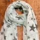 Soft, Lightweight Star Print Scarf - Mint Green & Brown