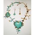 Turquoise Heart Beaded Necklace & Matching Drop Earrings