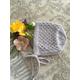 Grey Alpaca Silk Bonnet, Hand Knitted Bonnet 0-3 Months, , Lacy Christening Bonnet, Baby Shower Gift, Hand Baby