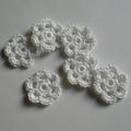 Mini Six Crocheted Flowers - White Cotton Set Of 6 Flower Appliques Embellishments