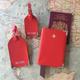 Red Leather Travel Accessories Set - 2 Luggage Tags, Passport Cover