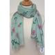 Women's Green Thistle Scarf - Pink On Wrap Shawl Womens Lightweight in 100% Cotton