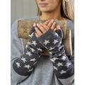 Dark Grey Cotton Long Fingerless Mittens