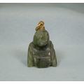 Jade Buddha Charm Pendant-Vintage Carved Budai Putai Hotei-Asian Chinese Nepal Tibetan-Good Luck Lucky Immortal God Deity-Spinach Jadeite