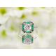 Art Deco Moissanite Diamond & Emerald Ring in Square Setting, Channel Set White Gold Diamond Engagement