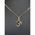 18K Yellow Gold Diamond Om Pendant Chain Necklace 0.04 Cts