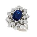 Vintage 2.20 Ct Sapphire & 2.54 Diamond, 14K White Gold Dress Ring