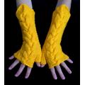 Knit Yellow Fingerless Gloves Cabled Arm Wrist Warmers