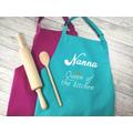 Personalised Adult Queen Of The Kitchen Apron in Raspberry Or Duck Egg Blue With Choice Coloured Detail