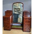 Antique Mahogany Double Pedestal Dressing Mirror Table - C1850S Drawers