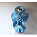 Nuno Felted Scarf, Blue Ruffle Shawl, Felted Collar, Wool Floral Rose Shawl Wedding Scarf