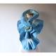 Nuno Felted Scarf, Blue Ruffle Shawl, Felted Collar, Wool Floral Rose Shawl Wedding Scarf