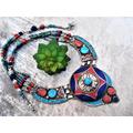 Tibetan Nepalese Handmade Turquoise Coral Lapis Sterling Silver Necklace Genuine Collectible Ethnic Unique Bold Vintage