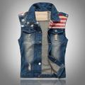 Men's Sleeveless Denim Vest With Pink & Cream Coloured Stars & Stripes