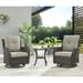 PARKWELL 3-Piece Outdoor Swivel Gliders with Side Table - Patio Wicker Bistro Furniture Set for Porch Deck Backyard - Gray Cushioned Swivel Rocking Chairs in Brown Wicker