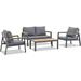 JOIVI Aluminum Patio Furniture Set 4 Pieces Outdoor Conversation Set with Teak Wood Top Coffee Table Patio Sectional Sofa Set for Poolside Lawn Backyard Gray Frame/ Gray Cushion