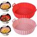 Haomacro 2Pcs Air Fryer Silicone Liners 7.5 Inch Air Fryer Silicone Basket Round BPA Free Non Stick Reusable Air Fryer Accessories Parchment Paper Replacement Fits 3QT - 5QT Air Fryer(Red+Pink)