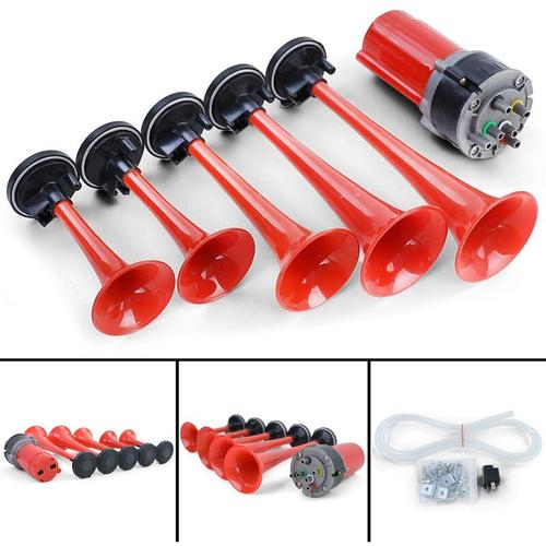 Carparts-online - Fanfare Hupe General Lee Druckluft Melodie mit Kompressor Rot 118dB 12 Volt