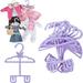 Doll Full-Outfit Clothes Hangers for 18 Girl Dolls - 24pk - Unique Design Holds Your Top and Bottom at Once Including Dresses Pants Shirts Skirts and Accessories (Purple)