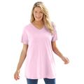 Plus Size Women's Perfect Short-Sleeve V-Neck Tunic by Woman Within in Pink (Size 1X)