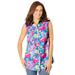 Plus Size Women's Perfect Sleeveless Shirt by Woman Within in Azure Watercolor Flower (Size 38/40)