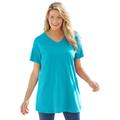 Plus Size Women's Perfect Short-Sleeve V-Neck Tunic by Woman Within in Pretty Turquoise (Size 4X)