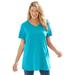 Plus Size Women's Perfect Short-Sleeve V-Neck Tunic by Woman Within in Pretty Turquoise (Size 4X)